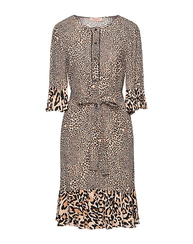 TWINSET Short dress Camel 100% Viscose, Mother-of-pearl