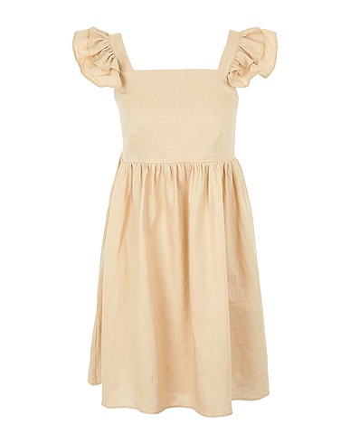 8 by YOOX Kurzes Kleid LINEN RUFFLES SLEEVE SHORT DRESS
 Beige 100% Leinen