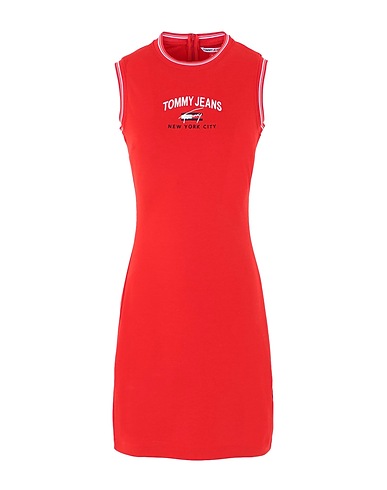 TOMMY JEANS Sheath dress TJW TIMELESS SCRIPT DRESS Red 73% Polyester, 24% Viscose, 3% Elastane