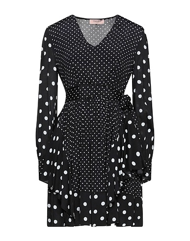 TWINSET Pleated dress Black 100% Viscose, Mother-of-pearl
