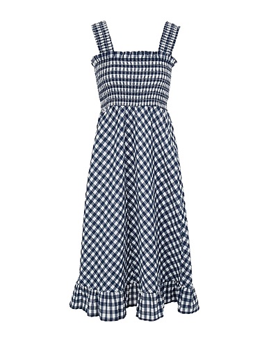 8 by YOOX Midi dress COTTON VICHY SMOCK-DETAIL MIDI DRESS
 Midnight blue 75% Cotton, 13% Elastane, 12% Polyester