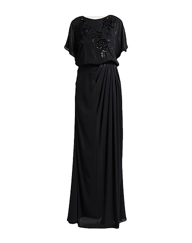 ELISABETTA FRANCHI Long dress Black 100% Polyester, Polyamide, Plastic, Glass