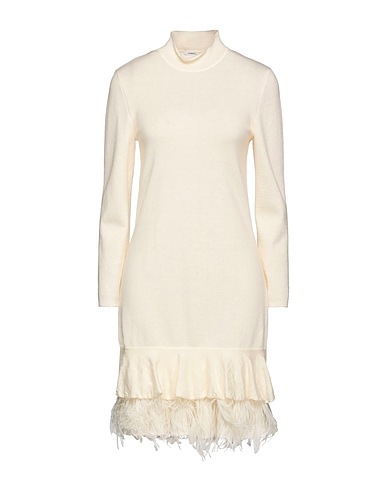 ALBERTA FERRETTI Knit dress Ivory 100% Virgin Wool, Ostrich feathers