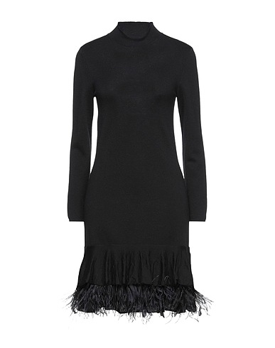 ALBERTA FERRETTI Knit dress Black 100% Virgin Wool, Ostrich feathers