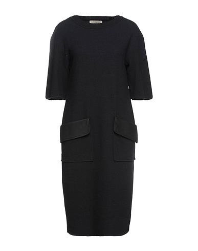 GENTRYPORTOFINO Midi dress Black 100% Virgin Wool, Ovine leather