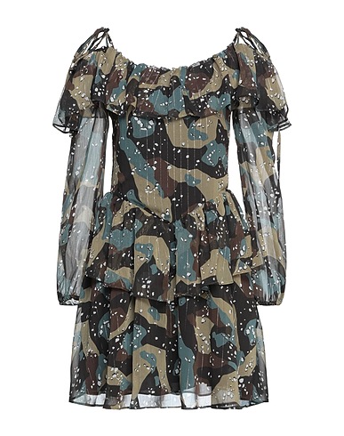 GUESS Vestito corto Verde militare 99% Poliestere, 1% Fibra di metallo