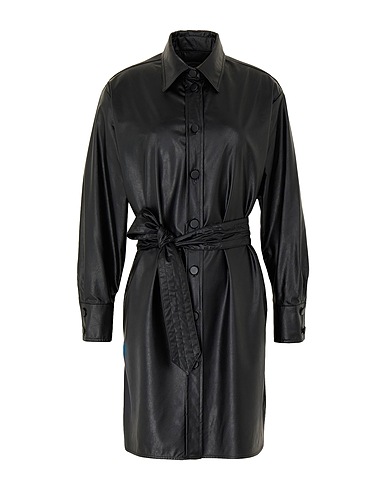 8 by YOOX Office dress BUTTONED L/SLEEVE BELTED MIDI DRESS
 Black 100% Polyurethane