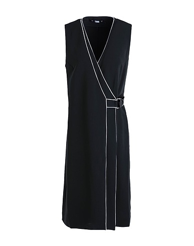 KARL LAGERFELD Midi dress Wrap Dress W/ Contrast Piping
 Black 63% Acetate, 37% Polyester