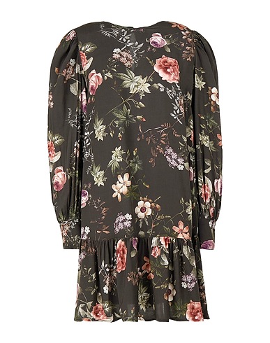8 by YOOX Short dress PRINTED VISCOSE L/SLEEVE MINI DRESS
 Black 100% Viscose