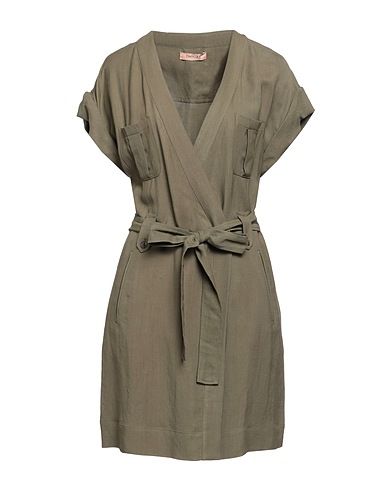 TWINSET Office dress Dark green 73% Viscose, 27% Linen, Mother-of-pearl