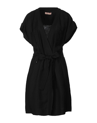 TWINSET Office dress Black 73% Viscose, 27% Linen, Mother-of-pearl