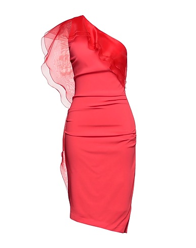 ELISABETTA FRANCHI Midi dress Coral 96% Viscose, 4% Elastane, Polyester