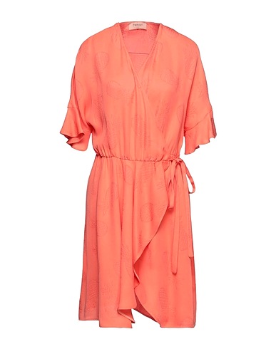 TWINSET Midi dress Coral 54% Viscose, 46% Acetate, Mother-of-pearl