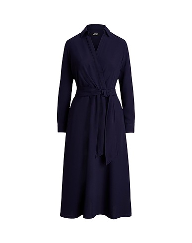 LAUREN RALPH LAUREN DRESSES SURPLICE GEORGETTE MIDI DRESS
 Midnight blue 100% Polyester