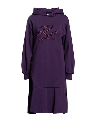 KARL LAGERFELD Midi dress HOODED SWEAT DRESS W/ PEPLUM
 Dark purple 100% Cotton
