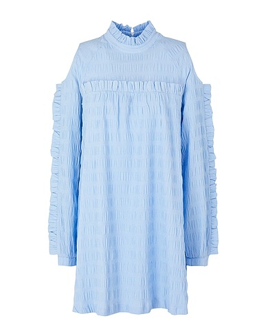 8 by YOOX Short dress SEERSUCKER L/SLEEVE MINI DRESS
 Sky blue 50% Polyester, 49% Viscose, 1% Elastane