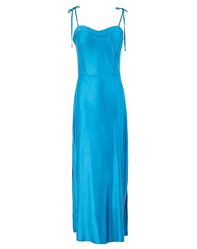 8 by YOOX Long dress SATIN SIDE-SPLIT SLIP DRESS Turquoise 78% Polyamide, 22% Elastane