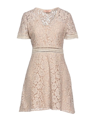 TWINSET Short dress Beige 64% Cotton, 26% Polyamide, 10% Viscose