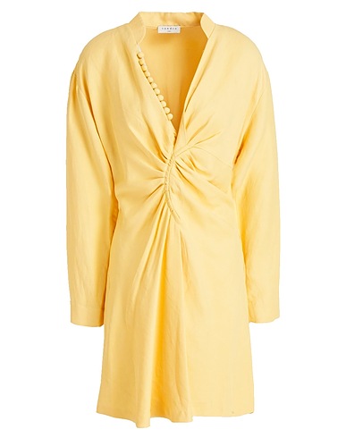 SANDRO Shirt dress Pastel yellow 67% Viscose, 33% Linen