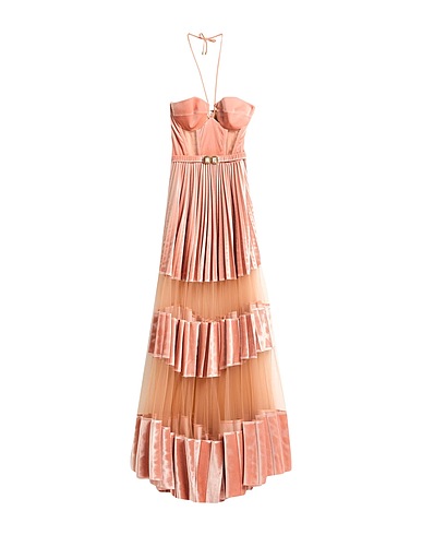 ELISABETTA FRANCHI Long dress Apricot 93% Polyester, 7% Elastane