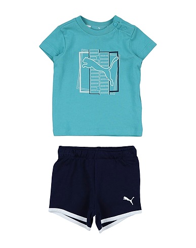 PUMA Baby co-ord Minicats Alpha Short Set
 Turquoise 80% Cotton, 20% Polyester