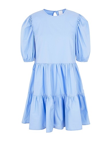 8 by YOOX Short dress COTTON BLEND PUFF SLEEVE SHORT DRESS
 Sky blue 71% Cotton, 25% Polyamide, 4% Elastane