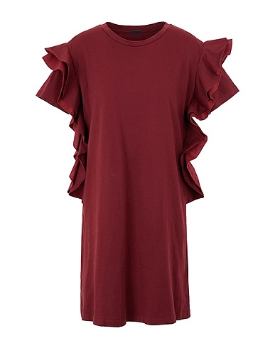 8 by YOOX Short dress ORGANIC COTTON RUFFLED SLEEVE SHORT DRESS
 Burgundy 100% Organic cotton