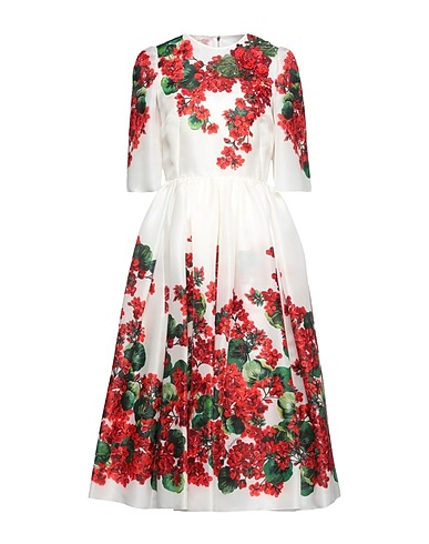 DOLCE&GABBANA Midi dress White 81% Silk, 13% Cotton, 3% Elastane, 3% Polyamide, Glass