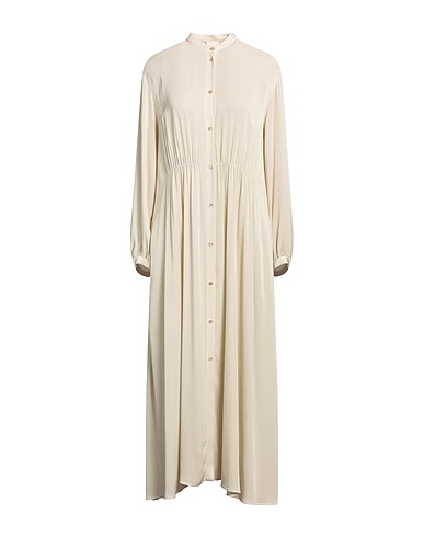 HER SHIRT HER DRESS Long dress Beige 82% Viscose, 18% Silk