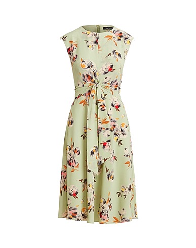LAUREN RALPH LAUREN Robe d’été FLORAL BUBBLE CREPE DRESS
 Vert sauge 97% Polyester, 3% Élasthanne