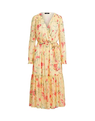 LAUREN RALPH LAUREN Midi dress FLORAL CRINKLED GEORGETTE DRESS
 Yellow 100% Polyester