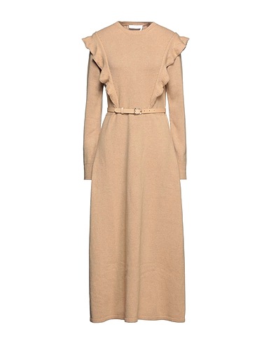 CHLOÉ Long dress Camel 100% Cashmere, Lambskin, Zamak