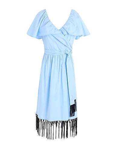 KARL LAGERFELD Midi dress DRESS W/ FRINGING DETAIL
 Sky blue 100% Cotton