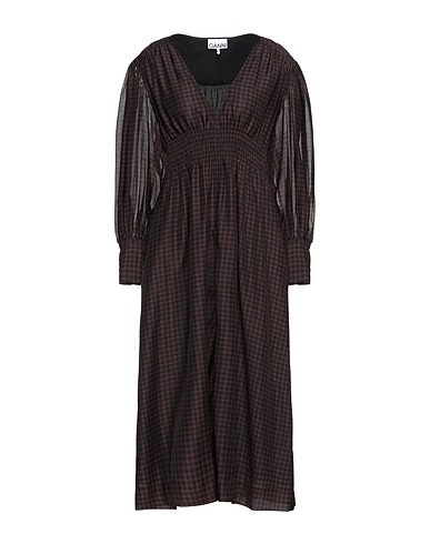 GANNI Midi dress Chocolate brown 65% Recycled polyester, 35% Polyester