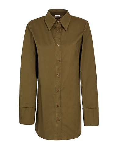 8 by YOOX Office dress COTTON BLEND SHOULDER PAD MINI SHIRT DRESS
 Military green 97% Cotton, 3% Elastane