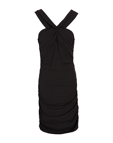 8 by YOOX Kurzes Kleid RIBBED JERSEY OFF-SHOULDER MIDI DRESS
 Schwarz 55% Baumwolle, 40% Polyester, 5% Elastan