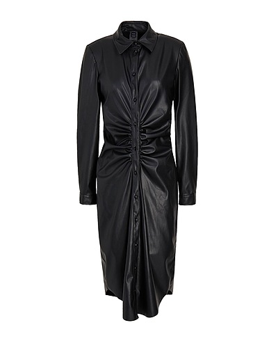 8 by YOOX Hemdkleid GATHERED MIDI CHEMISIER DRESS Schwarz 50% Polyester, 50% Polyurethan
