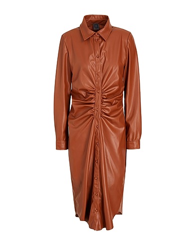 8 by YOOX Midi dress GATHERED MIDI CHEMISIER DRESS Tan 50% Polyester, 50% Polyurethane