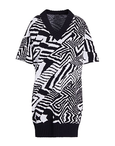 8 by YOOX Short dress JACQUARD KNIT MINI DRESS
 Black 50% Cotton, 50% Recycled cotton