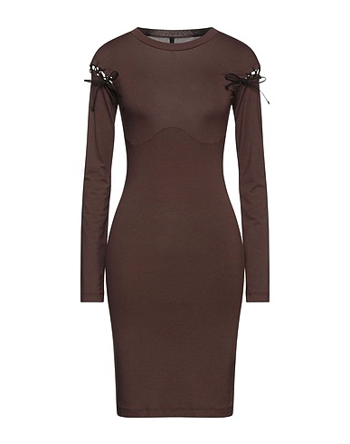 BEN TAVERNITI™ UNRAVEL PROJECT Sheath dress Chocolate brown 95% Viscose, 5% Elastane, Cotton, Acrylic, Acetate