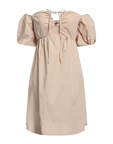 RELISH Short dress Beige 97% Cotton, 3% Elastane