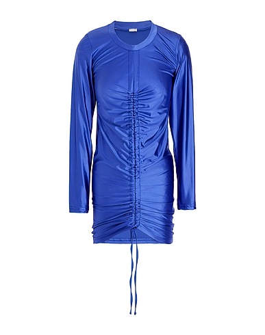 8 by YOOX Short dress SATIN RUFFLED FRONT L/SLEEVE MINI DRESS
 Blue 78% Polyamide, 22% Elastane