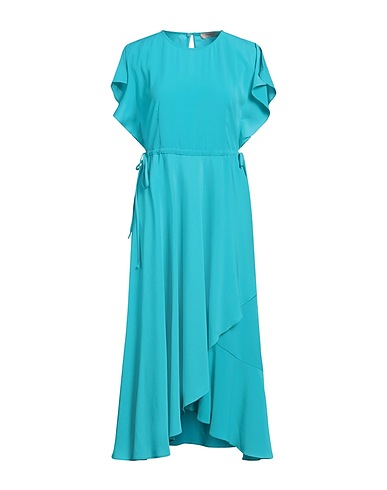 TWINSET Midi dress Turquoise 100% Polyester, Mother-of-pearl