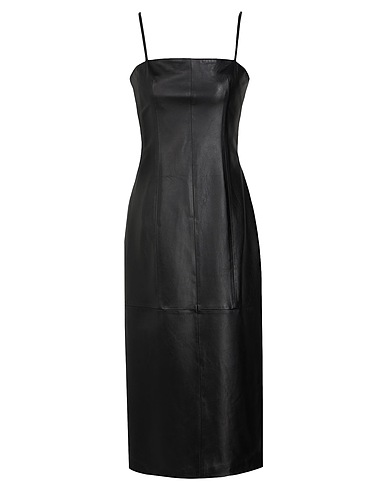 8 by YOOX Midi dress LEATHER PENCIL MID-LONG DRESS
 Black 100% Lambskin