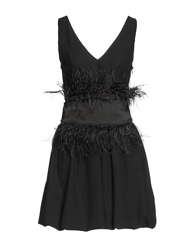 CARLA G. Short dress Black 79% Acetate, 18% Viscose, 3% Elastane, Ostrich feathers