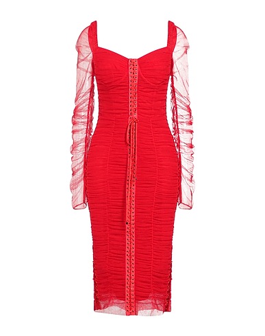 DOLCE&GABBANA Midi dress Red 39% Cotton, 22% Polyamide, 20% Silk, 19% Elastane