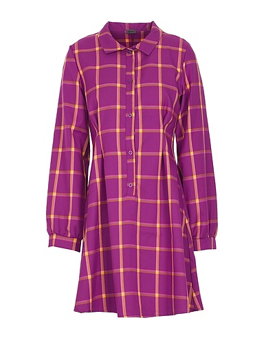 8 by YOOX Shirt dress CHECK CHEMISIER DRESS Mauve 60% Polyester, 37% Viscose, 3% Elastane