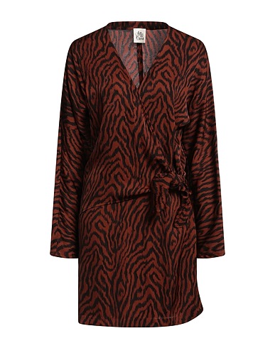 ATTIC AND BARN Short dress Dark brown 60% Viscose, 30% Silk, 10% Elastane