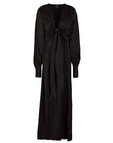 8 by YOOX Long dress RECYCLED POLY BELTED ROBE LONG DRESS
 Black 95% Recycled polyester, 5% Elastane