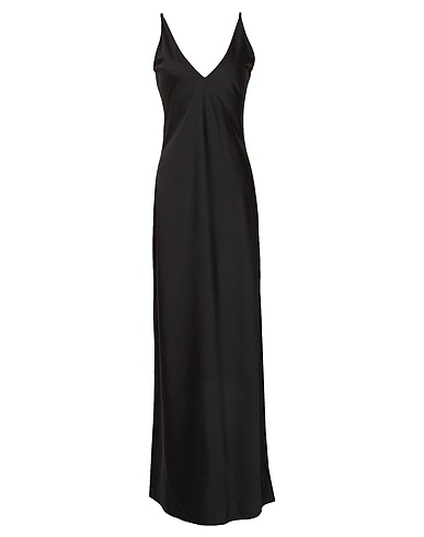 8 by YOOX Langes Kleid RECYCLED POLY V-NECK LONG SLIP DRESS
 Schwarz 95% Recyceltes Polyester, 5% Elastan